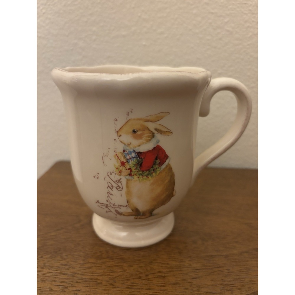 Vintage Holiday Collection Christmas Rabbit, Scalloped Rim,  Mug By Magenta